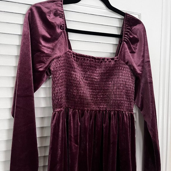 Smocked Velvet Mini Dress - Picture 8 of 9